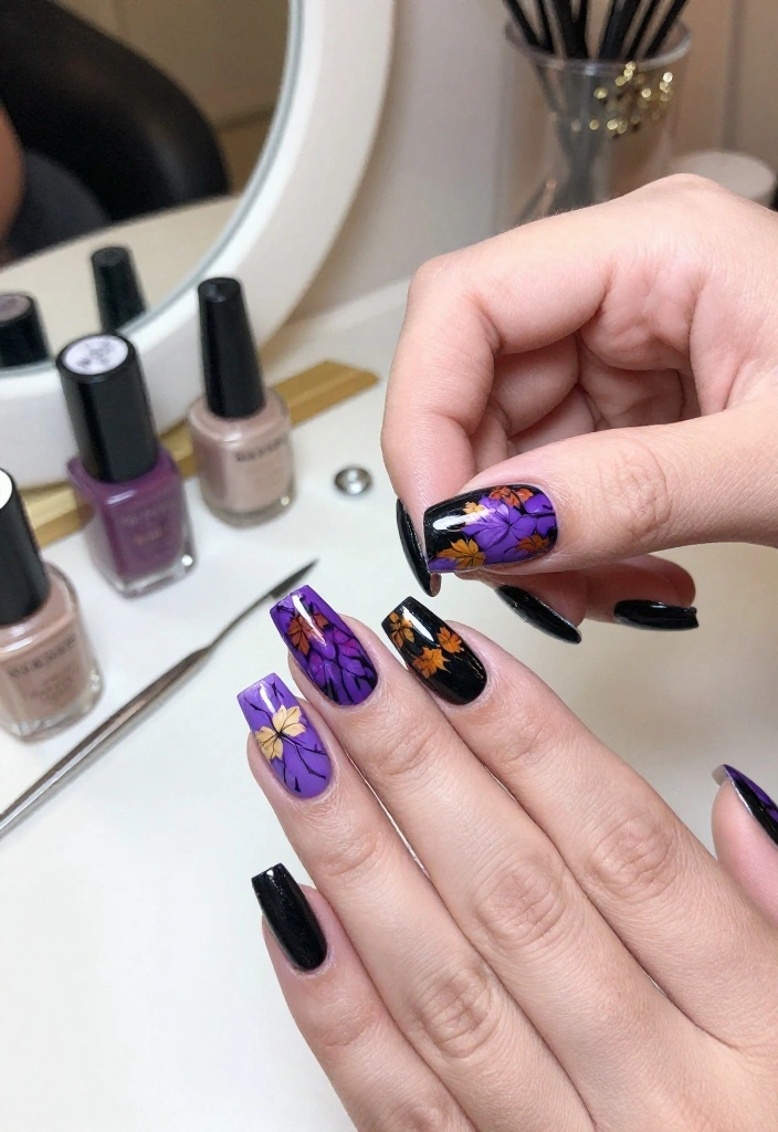 17 Trendy Purple and Black Manicure Ideas to Try Right Now (Number 9 Is a Must!) - 16. Seasonal Themes 1