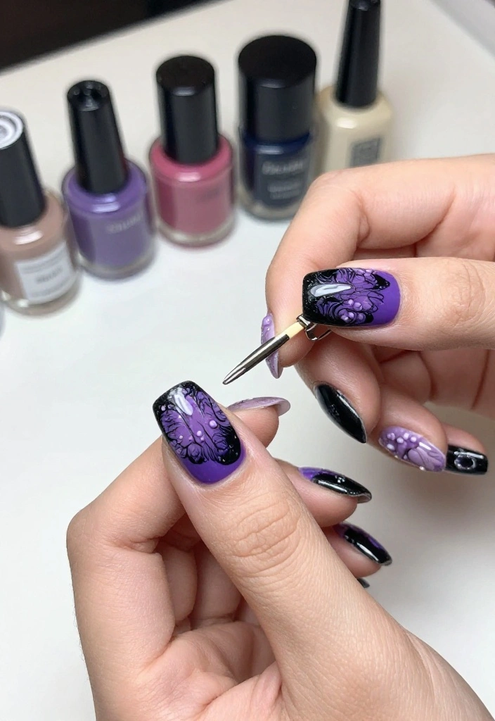 17 Trendy Purple and Black Manicure Ideas to Try Right Now (Number 9 Is a Must!) - 17. Artsy Layering 1