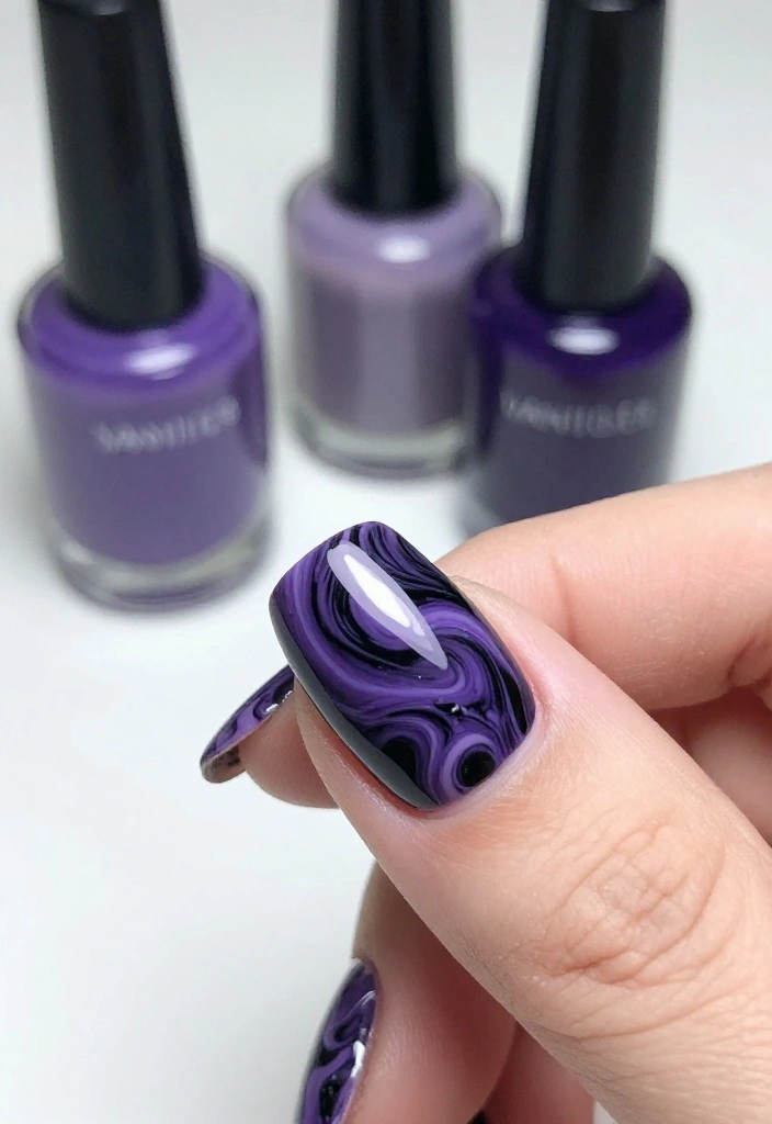 17 Trendy Purple and Black Manicure Ideas to Try Right Now (Number 9 Is a Must!) - 6. Marble Effect 1