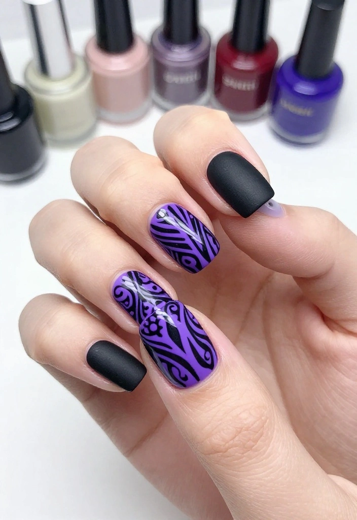 17 Trendy Purple and Black Manicure Ideas to Try Right Now (Number 9 Is a Must!) - 8. Tribal Patterns 1
