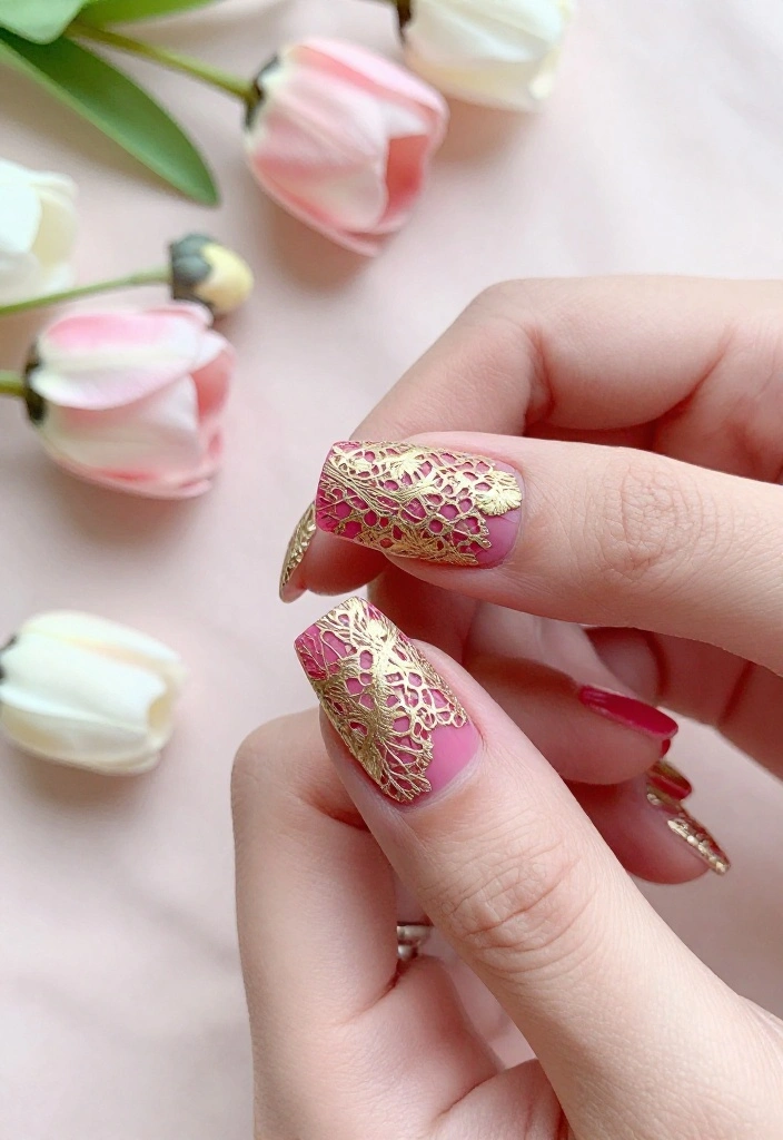 18 Fuchsia and Gold Nail Art Ideas Perfect for Spring Glam! - 12. Elegant Lace 1