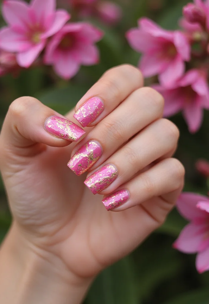 18 Fuchsia and Gold Nail Art Ideas Perfect for Spring Glam! - 13. Artistic Splatter 1
