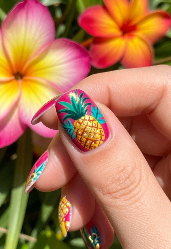 18 Fuchsia and Gold Nail Art Ideas Perfect for Spring Glam! - 15. Tropical Vibes 1