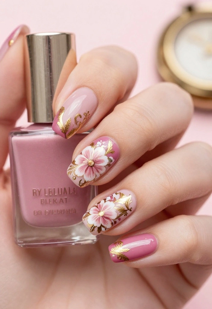 18 Fuchsia and Gold Nail Art Ideas Perfect for Spring Glam! - 16. Vintage Charm 1