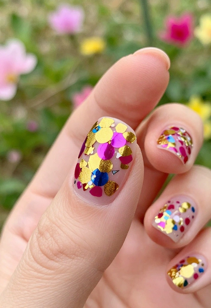 18 Fuchsia and Gold Nail Art Ideas Perfect for Spring Glam! - 17. Festive Confetti 1