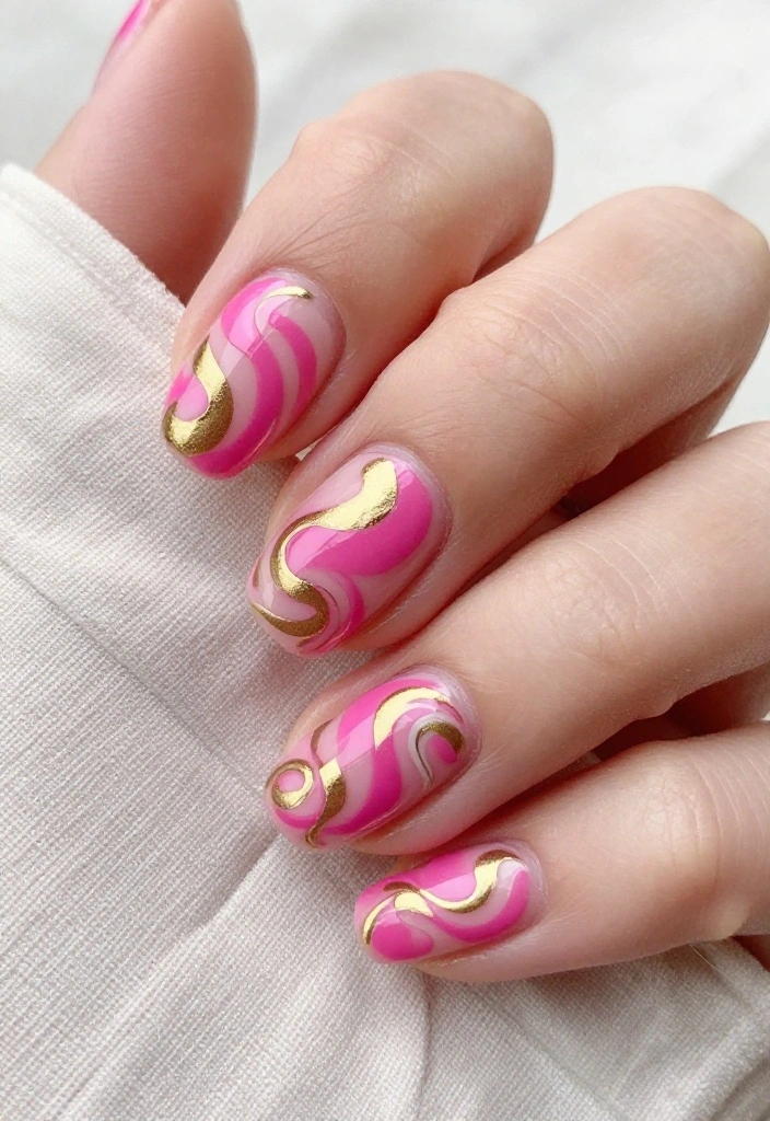 18 Fuchsia and Gold Nail Art Ideas Perfect for Spring Glam! - 6. Swirly Whirls 1