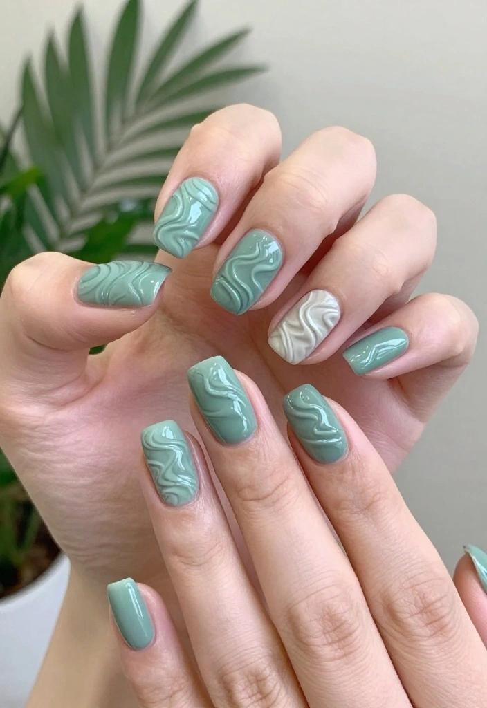 18 Jaw-Dropping Jade and Sage Nail Art Ideas That Are Pure Magic (#6 Will Blow Your Mind!) - 16. Textured Waves 1