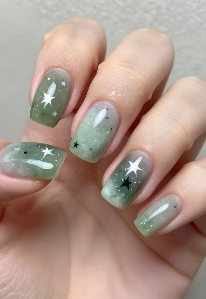 18 Jaw-Dropping Jade and Sage Nail Art Ideas That Are Pure Magic (#6 Will Blow Your Mind!) - 18. Cosmic Dreams 1