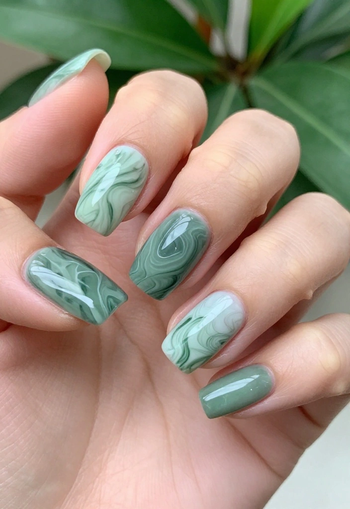18 Jaw-Dropping Jade and Sage Nail Art Ideas That Are Pure Magic (#6 Will Blow Your Mind!) - 3. Marble Effect 1