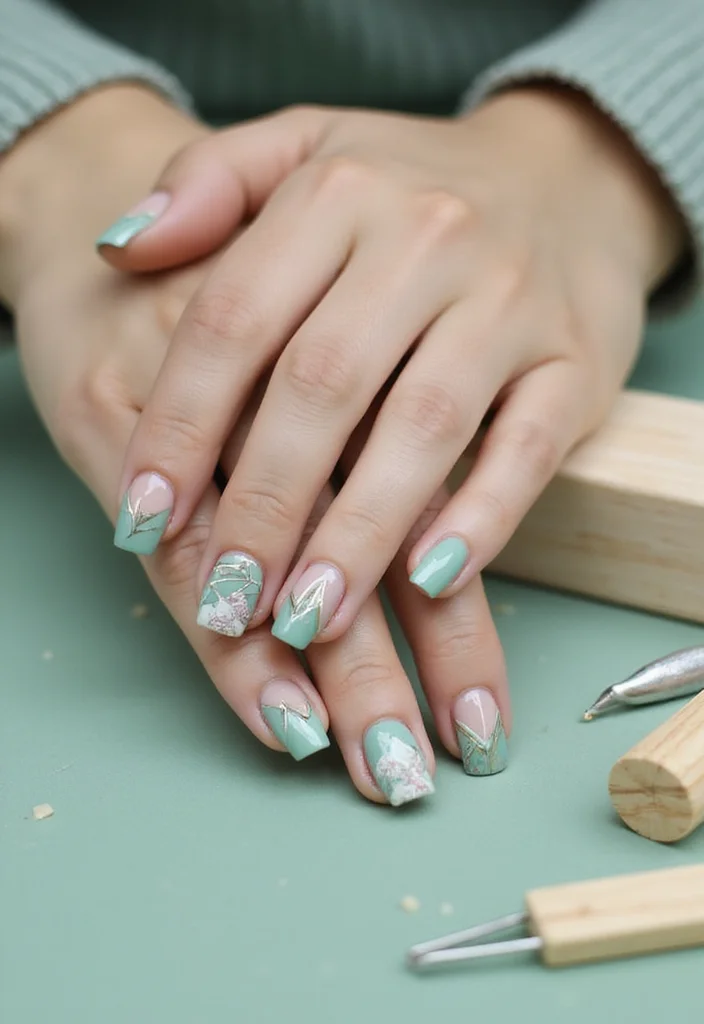 18 Jaw-Dropping Jade and Sage Nail Art Ideas That Are Pure Magic (#6 Will Blow Your Mind!) - 4. Geometric Shapes 1