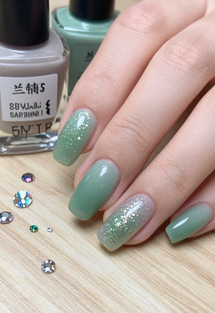 18 Jaw-Dropping Jade and Sage Nail Art Ideas That Are Pure Magic (#6 Will Blow Your Mind!) - 5. Glitter Gradient 1
