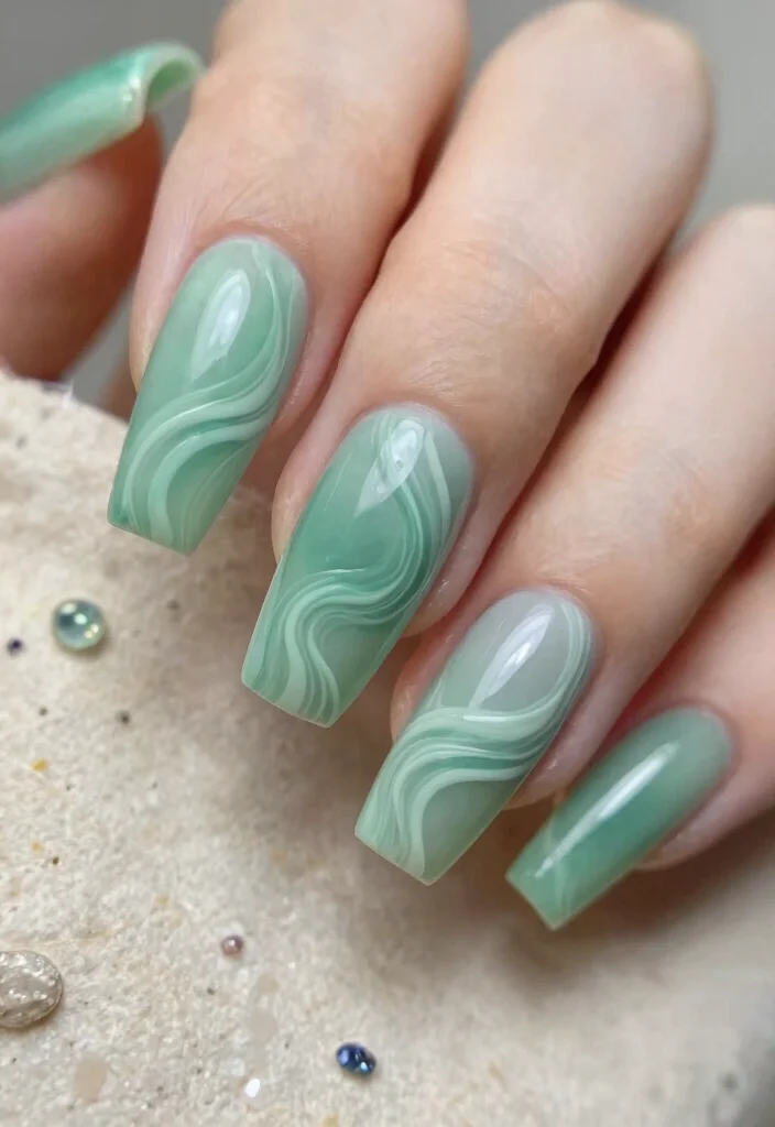 18 Jaw-Dropping Jade and Sage Nail Art Ideas That Are Pure Magic (#6 Will Blow Your Mind!) - 6. Delicate Swirls 1