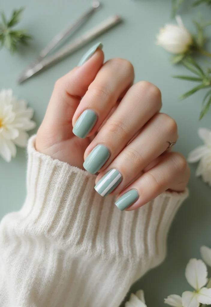 18 Jaw-Dropping Jade and Sage Nail Art Ideas That Are Pure Magic (#6 Will Blow Your Mind!) - 8. Striped Elegance 1