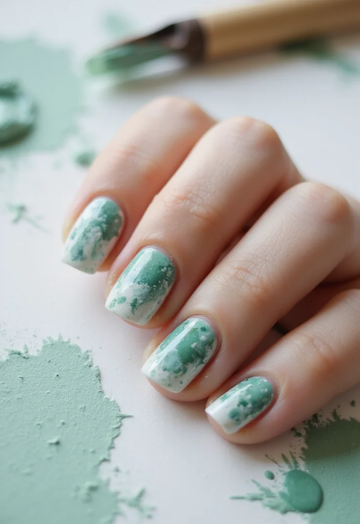 18 Jaw-Dropping Jade and Sage Nail Art Ideas That Are Pure Magic (#6 Will Blow Your Mind!) - 9. Artistic Splatter 1