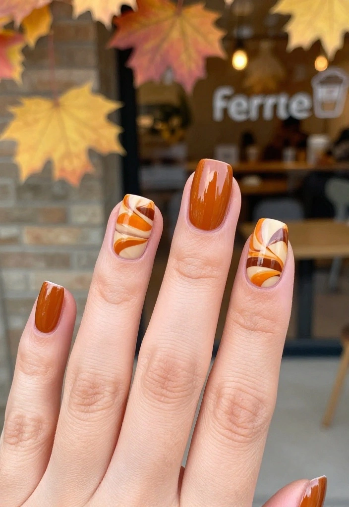 18 Latte Tones Nail Designs That Are Perfect for Any Coffee Lover (Wait Until You See #10!) - 10. Pumpkin Spice Latte Twist 1