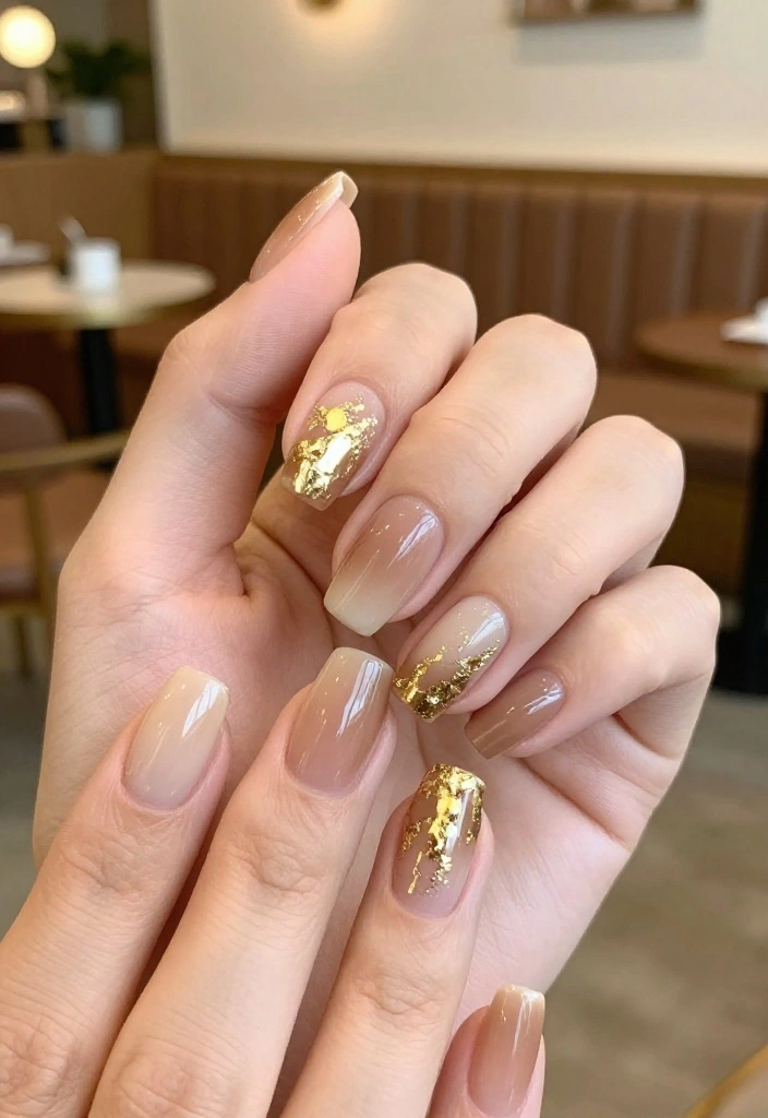 18 Latte Tones Nail Designs That Are Perfect for Any Coffee Lover (Wait Until You See #10!) - 12. Latte Ombre with Gold Foil 1