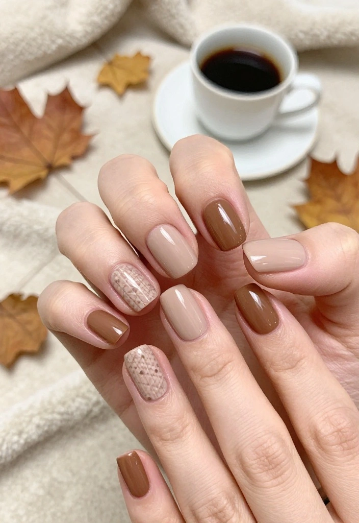 18 Latte Tones Nail Designs That Are Perfect for Any Coffee Lover (Wait Until You See #10!) - 13. Beige and Brown Flannel 1