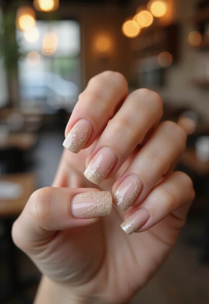 18 Latte Tones Nail Designs That Are Perfect for Any Coffee Lover (Wait Until You See #10!) - 15. Creamy Beige Glitter Tips 1