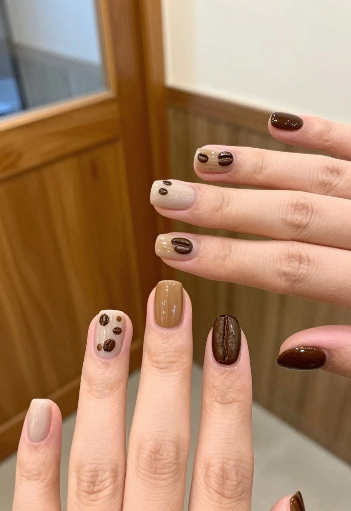 18 Latte Tones Nail Designs That Are Perfect for Any Coffee Lover (Wait Until You See #10!) - 9. Coffee Bean Accent Nails 1