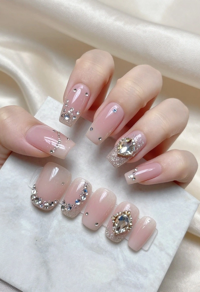 18 Luxury Nail Designs That Will Elevate Your Bridal Look to New Heights! - 1. Glittering Diamond Accents 1