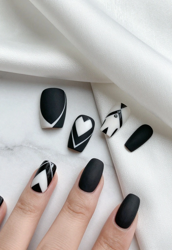 18 Luxury Nail Designs That Will Elevate Your Bridal Look to New Heights! - 15. Dramatic Black and White 1