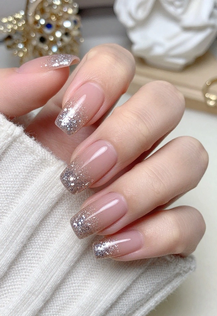 18 Nude Soap Nail Designs to Try in 2026 (You Won't Believe #4!) - 15. Gradient Glitter Tips 1