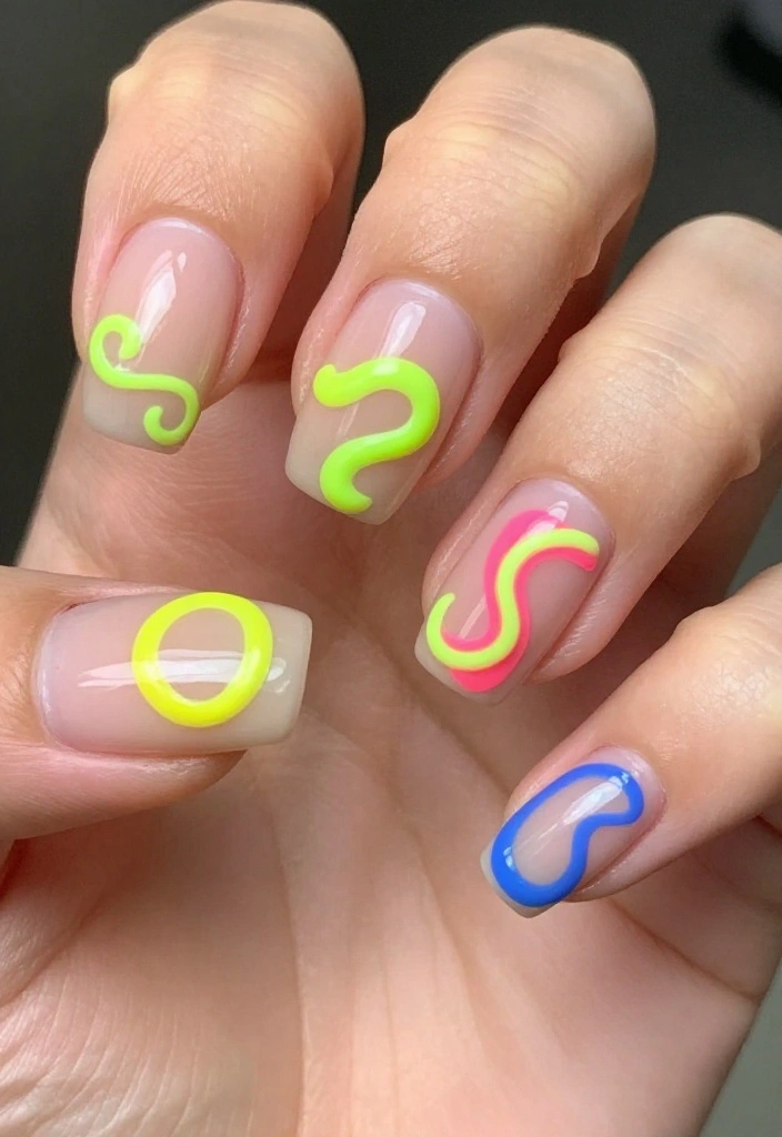 18 Nude Soap Nail Designs to Try in 2026 (You Won't Believe #4!) - 16. Funky Neon Swirls 1