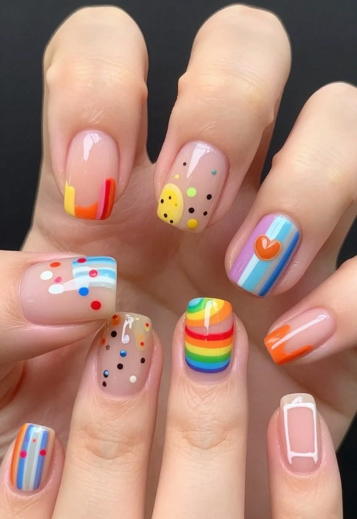18 Nude Soap Nail Designs to Try in 2026 (You Won't Believe #4!) - 18. Joyful Rainbow Accents 1