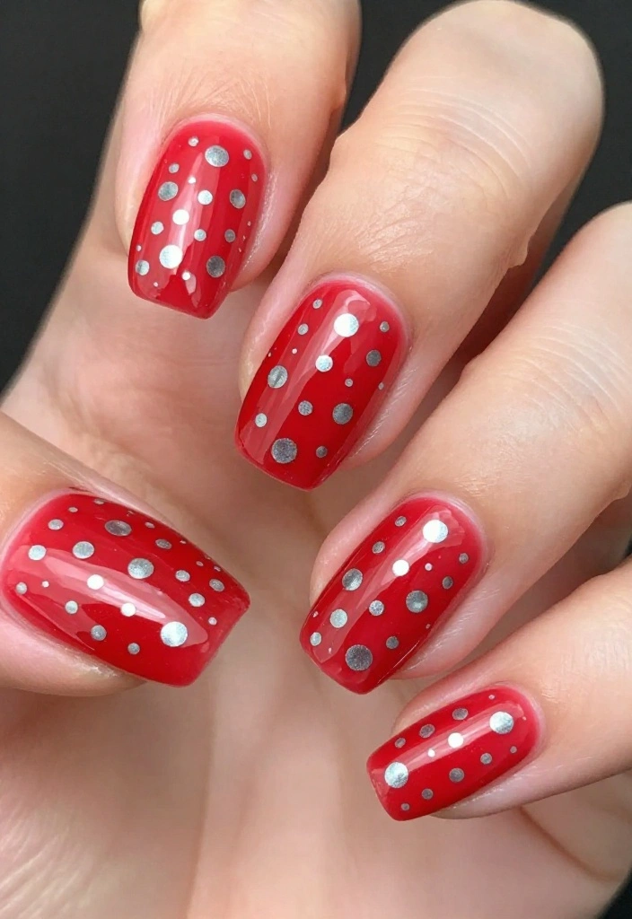 19 Creative Silver and Red Almond Nails That Will Inspire Your Next Mani! - 15. Artistic Nail Art Dots 1