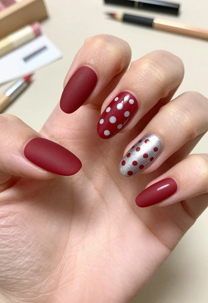 19 Creative Silver and Red Almond Nails That Will Inspire Your Next Mani! - 8. Mixed Media Look 1