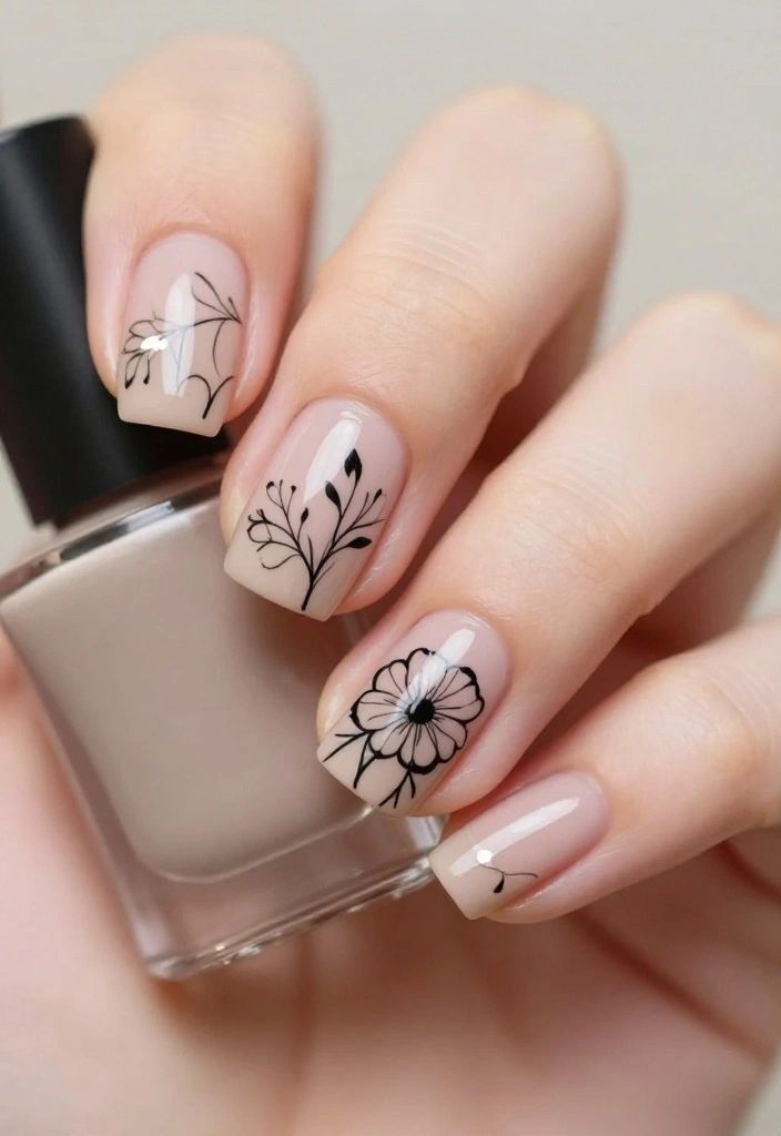 20 Stunning Summer Nails with Floral Patterns That Will Make You the Center of Attention! - 12. Minimalist Floral Designs 1
