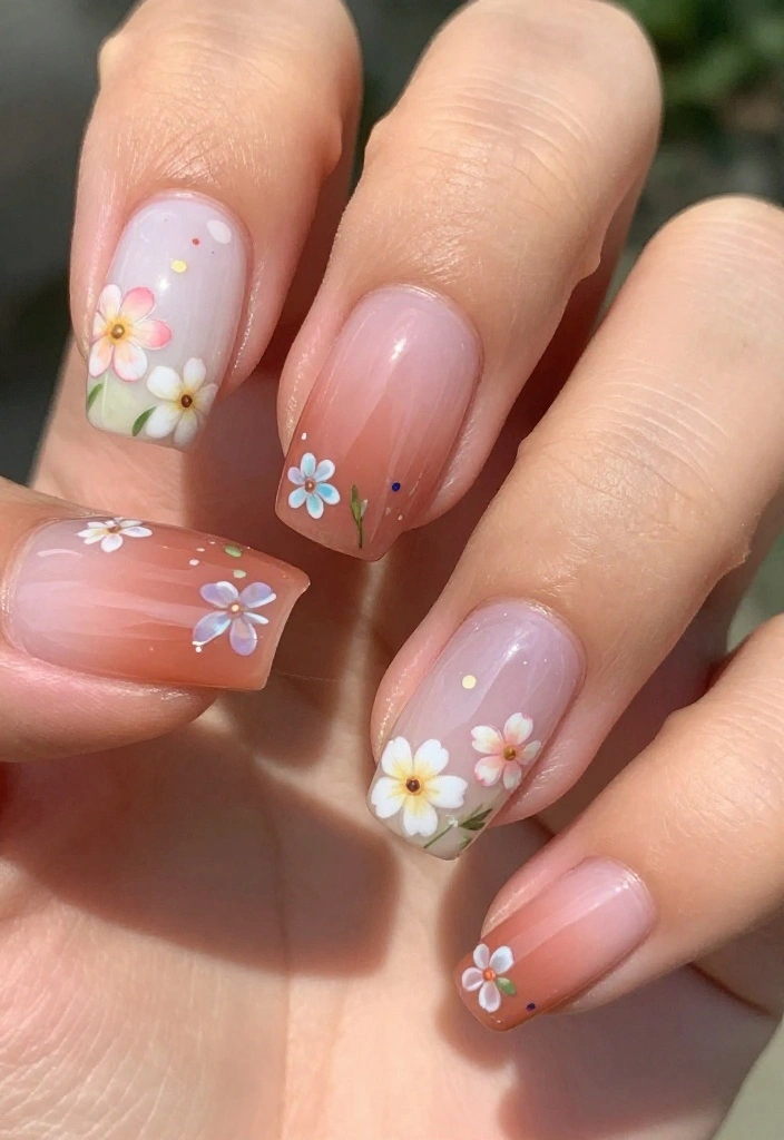 20 Stunning Summer Nails with Floral Patterns That Will Make You the Center of Attention! - 13. Ombre Floral Effect 1