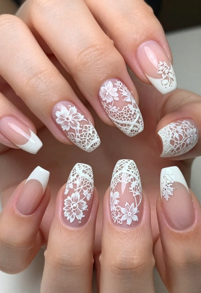 20 Stunning Summer Nails with Floral Patterns That Will Make You the Center of Attention! - 14. French Floral Lace 1
