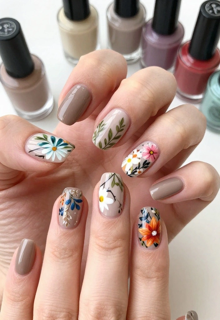 20 Stunning Summer Nails with Floral Patterns That Will Make You the Center of Attention! - 20. Nature-Inspired Floral Art 1