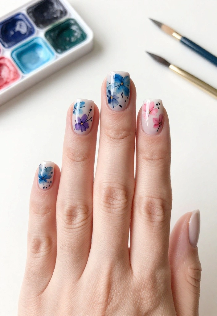 20 Stunning Summer Nails with Floral Patterns That Will Make You the Center of Attention! - 4. Whimsical Watercolor Blooms 1