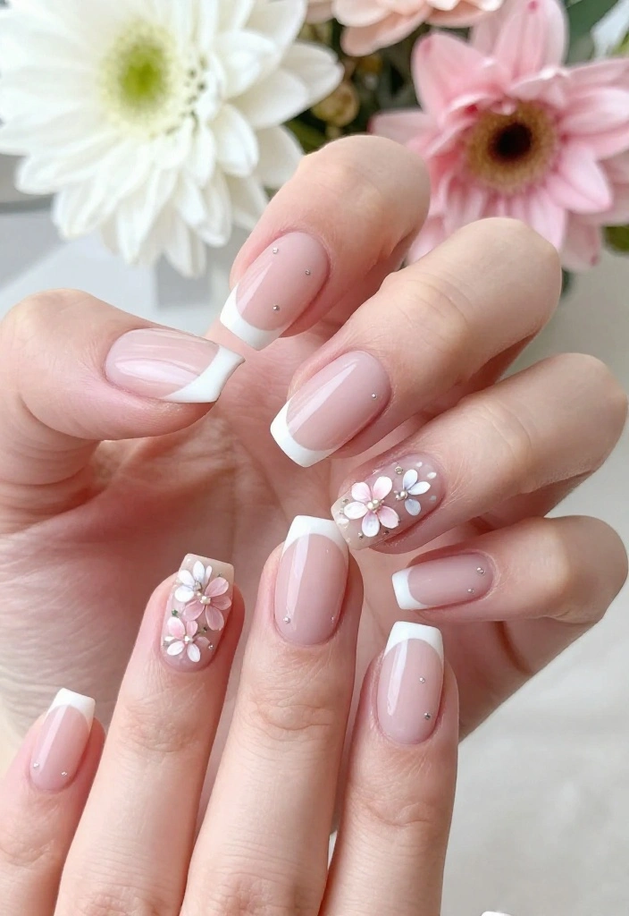 20 Stunning Summer Nails with Floral Patterns That Will Make You the Center of Attention! - 9. French Tip Floral Twist 1