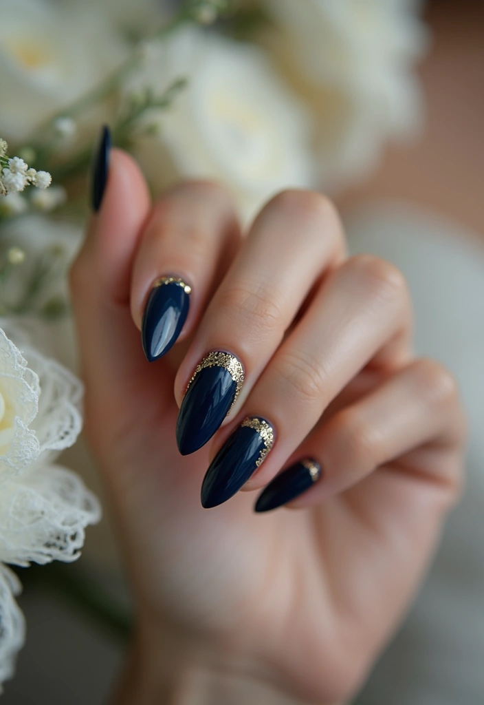 21 Stunning Fall Wedding Nail Ideas That Will Leave You Breathless (Don't Miss #15!) - 12. Elegant Navy and Gold 1