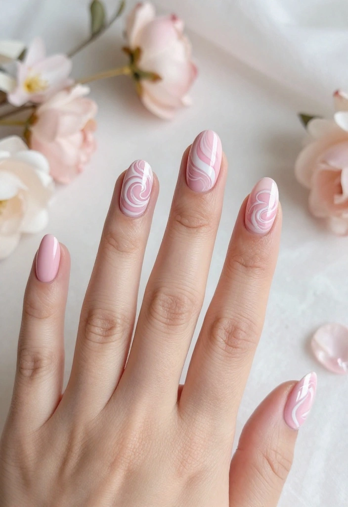 14 Chic Baby Pink Chrome Wedding Nail Ideas to Elevate Your Bridal Look! - 11. Artistic swirls 1