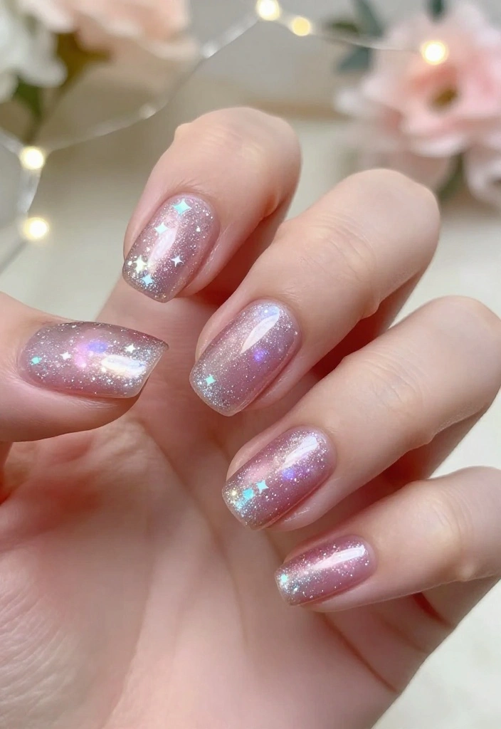 14 Chic Baby Pink Chrome Wedding Nail Ideas to Elevate Your Bridal Look! - 2. Glittering Galaxy Chrome 1