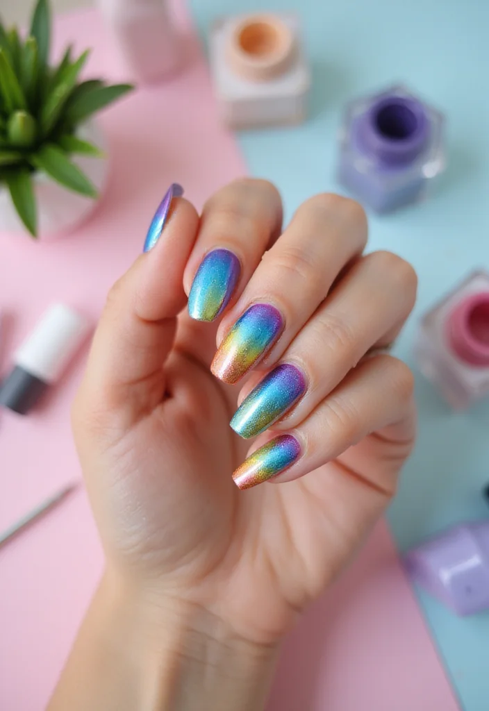 15 Irresistible Metallic Nail Trends That Will Elevate Your Style! - 15. Rainbow Soft Chrome 1