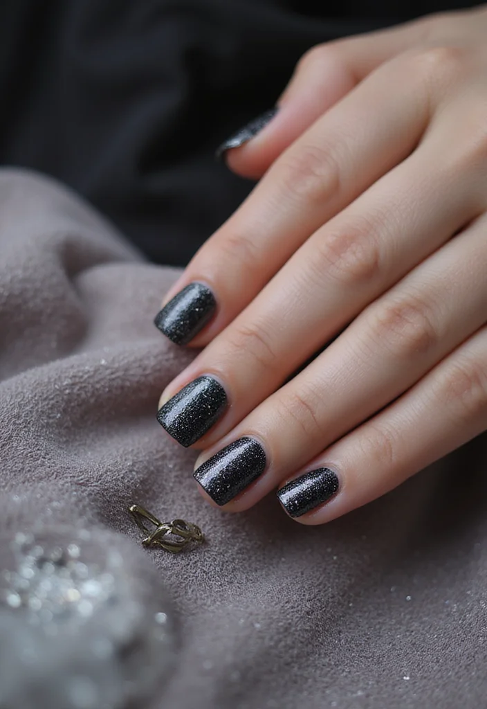 15 Irresistible Metallic Nail Trends That Will Elevate Your Style! - 6. Charcoal Metallic with Glitter 1