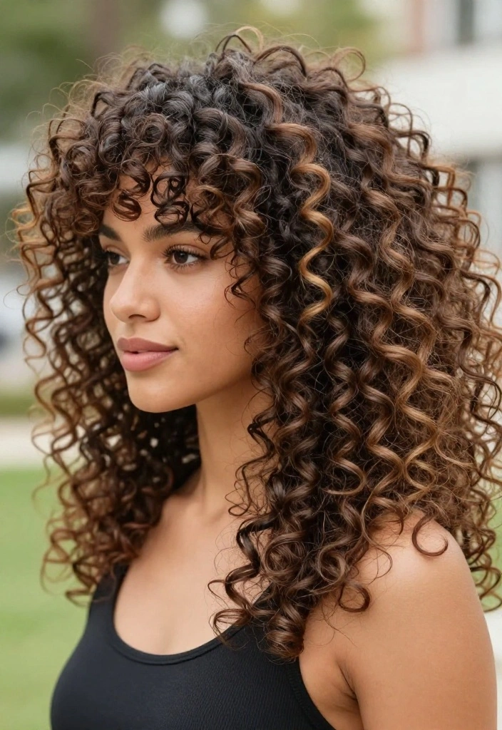 15 Must-Try Curtain Bang Haircuts for the Ultimate Style Upgrade! - 10. Curly Hair with Curtain Bangs 1