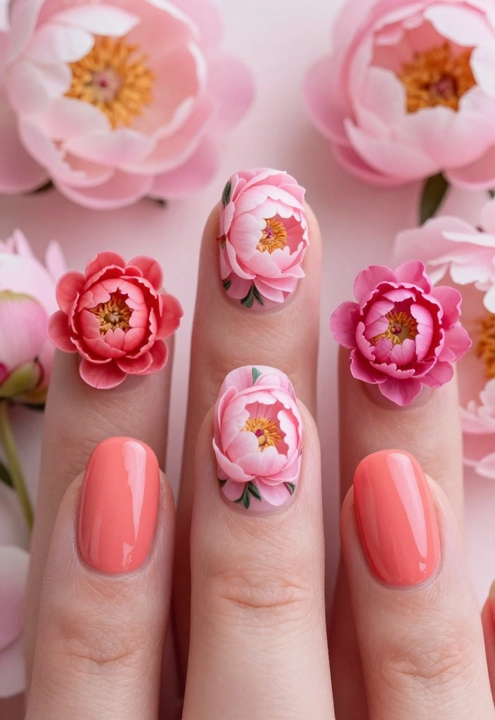 18 Floral Nail Art Designs That Are So Cute, You'll Want to Try Them All (#10 is Adorable!) - 12. Colorful Peony Perfection 1