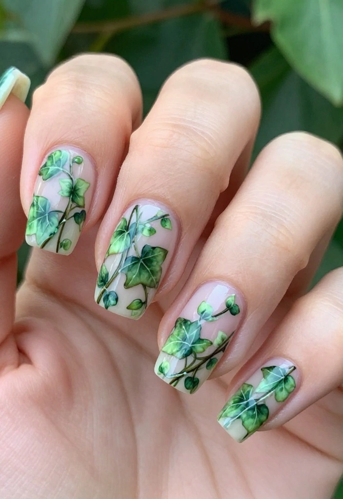 18 Floral Nail Art Designs That Are So Cute, You'll Want to Try Them All (#10 is Adorable!) - 14. Enchanted Ivy Vines 1
