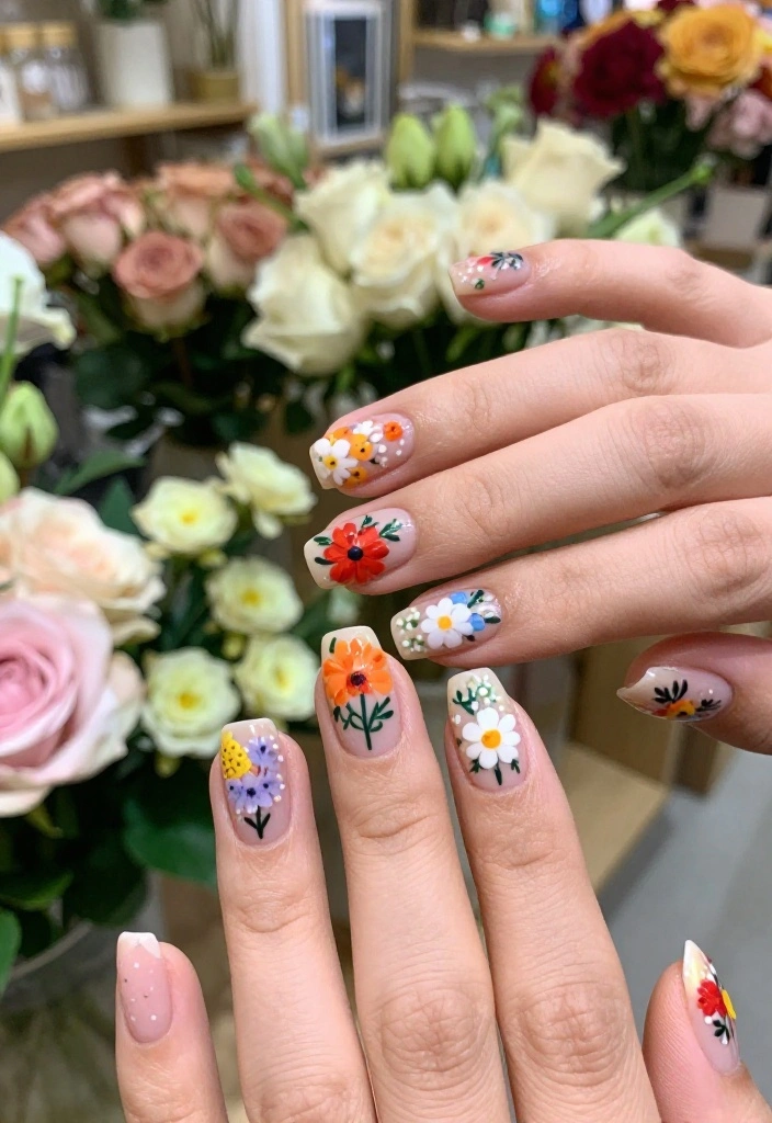 18 Floral Nail Art Designs That Are So Cute, You'll Want to Try Them All (#10 is Adorable!) - 17. Hand-Painted Flower Bouquets 1