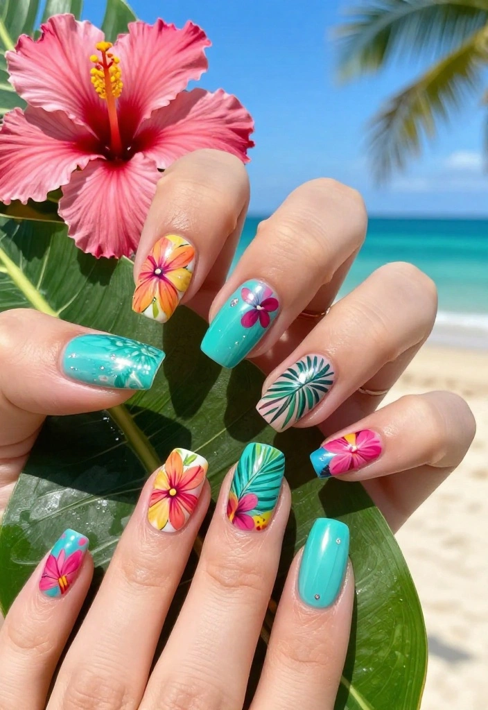 18 Floral Nail Art Designs That Are So Cute, You'll Want to Try Them All (#10 is Adorable!) - 4. Tropical Paradise 1