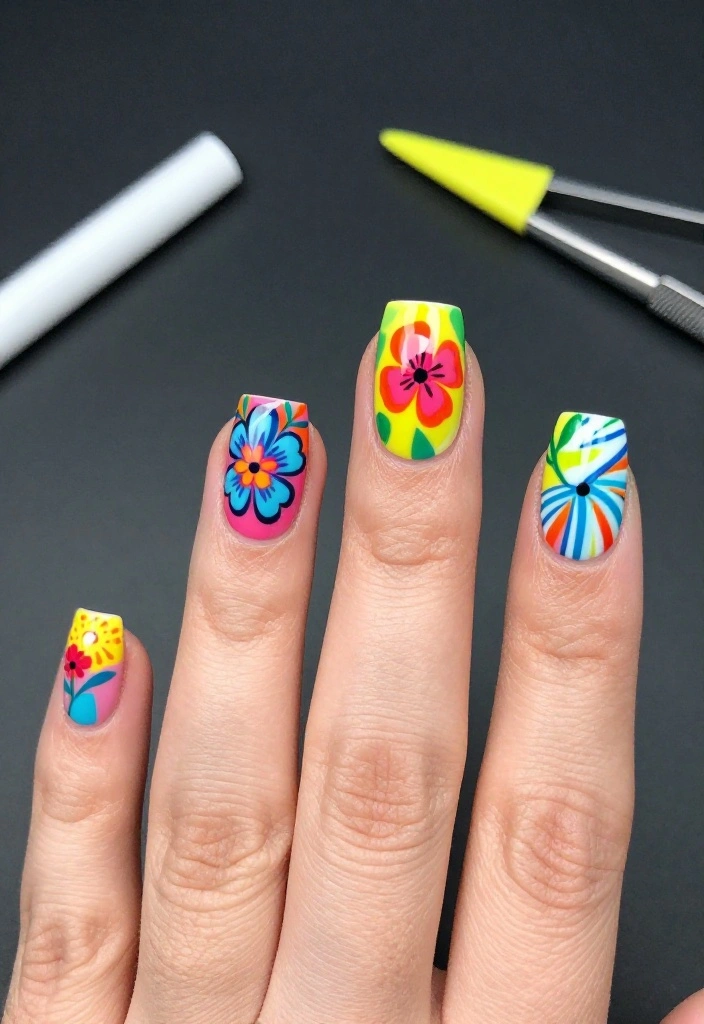 18 Floral Nail Art Designs That Are So Cute, You'll Want to Try Them All (#10 is Adorable!) - 7. Bold Floral Geometrics 1