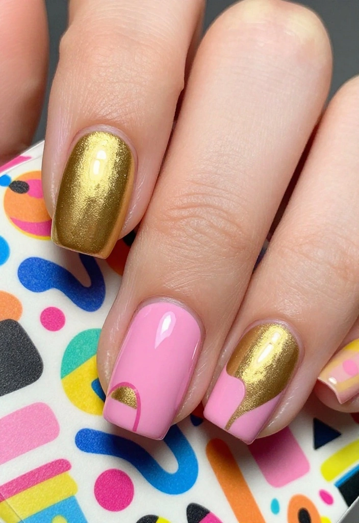 18 Gold and Pink Nail Trends You Can't Miss This Season (Wait Until You See #6!) - 10. Color Block 1