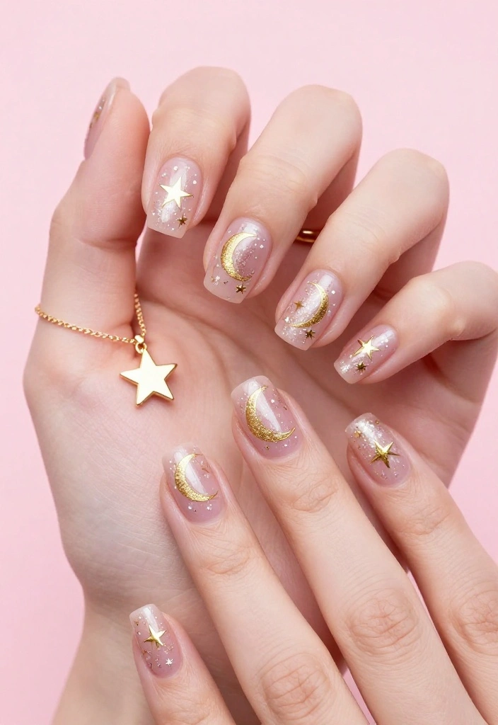 18 Gold and Pink Nail Trends You Can't Miss This Season (Wait Until You See #6!) - 11. Celestial Nails 1