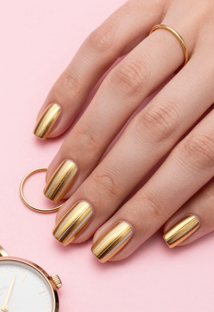 18 Gold and Pink Nail Trends You Can't Miss This Season (Wait Until You See #6!) - 12. Bold Stripes 1